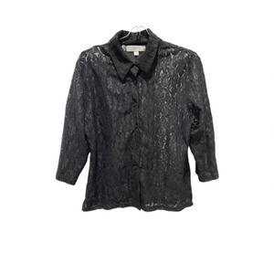 Carolyn Taylor For By Design Essentials Black Sheer Lace Blouse Women’s Large